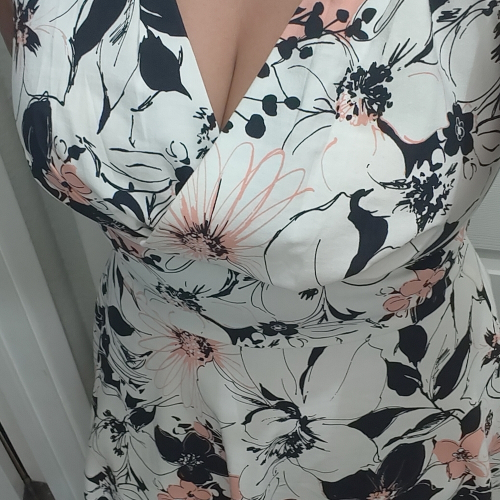 Stop Staring White and Black Plunge Neckline Midi Dress
